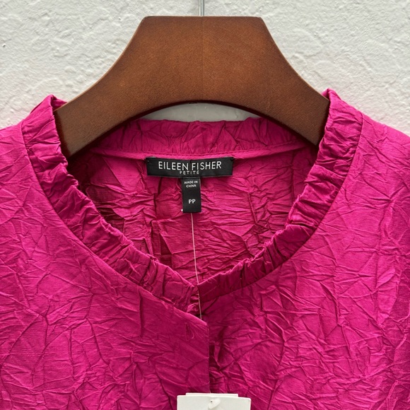 🥳HP!🔥Eileen Fisher Crushed Silk Dupioni Blouse Fuchsia Pink Petite Small - Picture 3 of 14